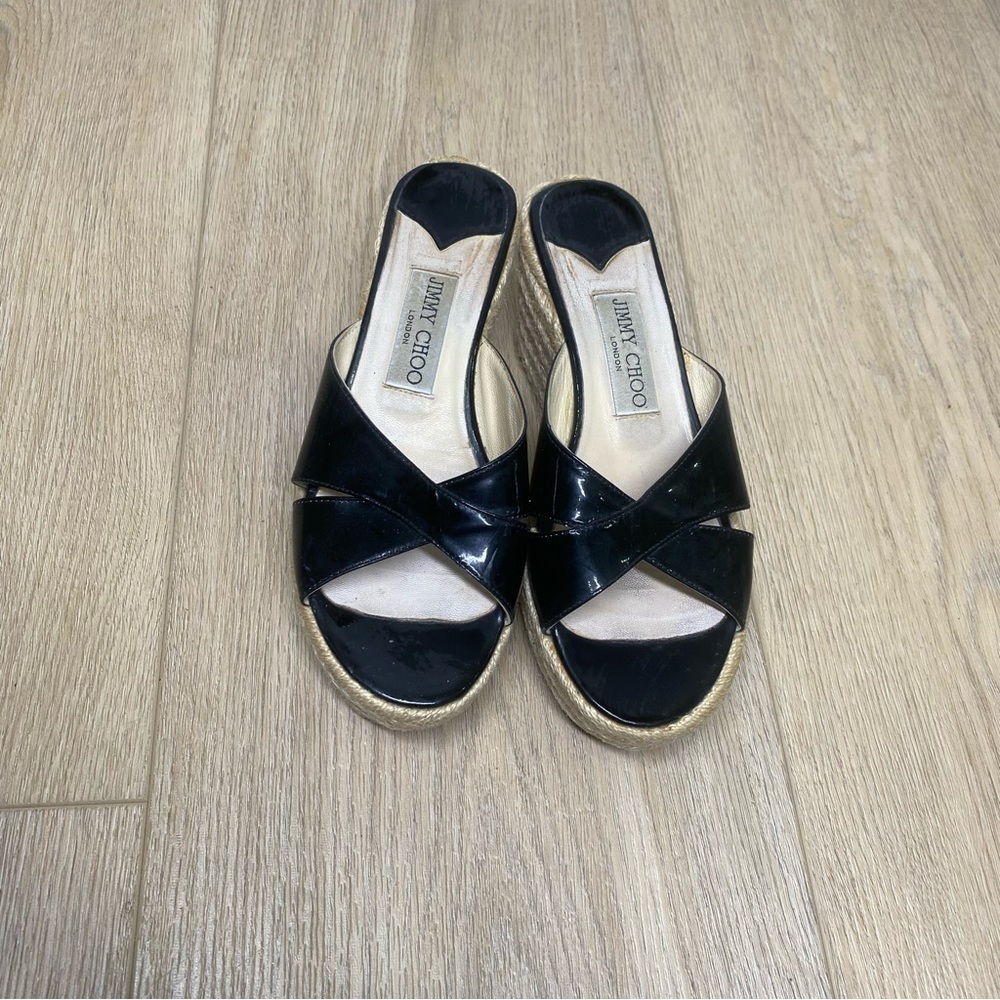 Jimmy Choo Paisley Black Crisscross Espadrille Wedge 35.5 / US 5.5